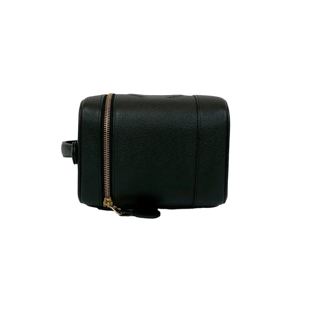 CHANEL Black Caviar Leather Logo Vanity Bag